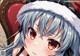 Anime girl with blue hair wearing a santa hat.