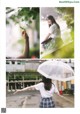 A collage of photos of a woman holding an umbrella.